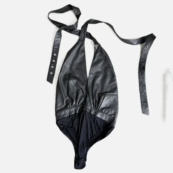 Magda Butrym Black Leather Wrap Halter Bodysuit 8 - Picture 2 of 13